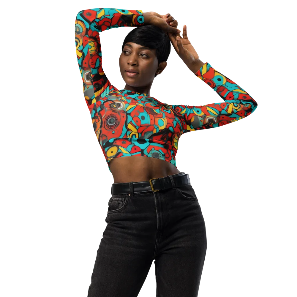 Turquoise Machine on Long Sleeve Crop Top — Front
