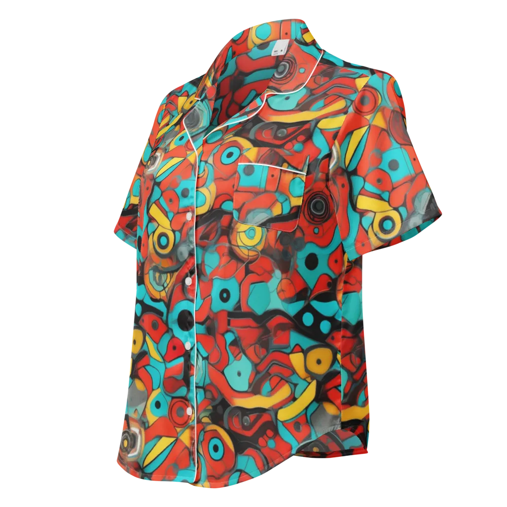 Turquoise Machine on Women's Short Sleeve Pajama Top — Left Front