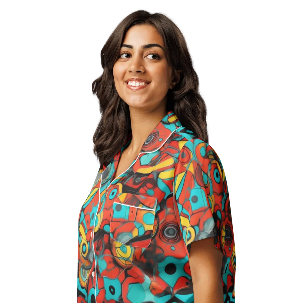 Turquoise Machine on Women's Short Sleeve Pajama Top — Left Front