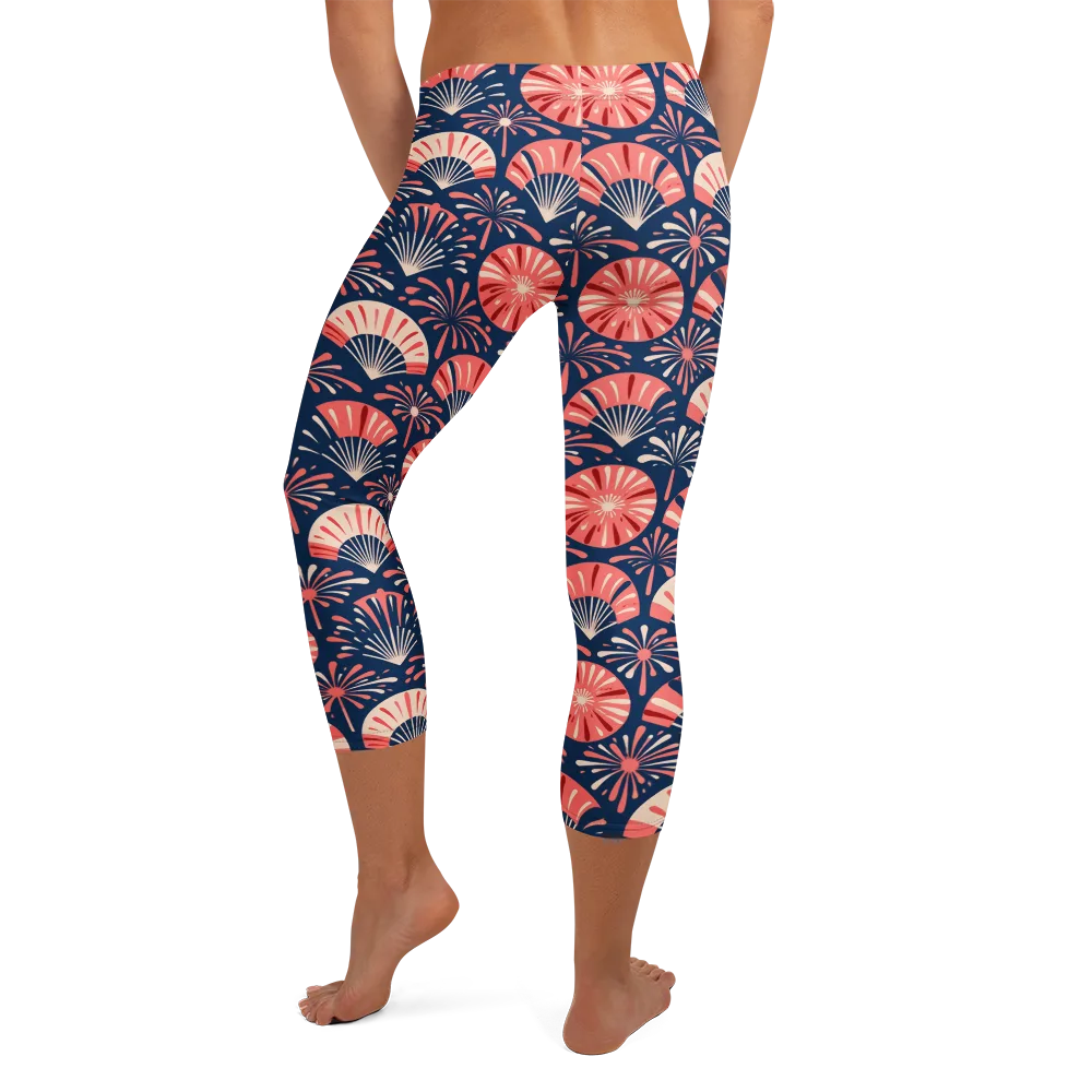 Navy Bloom Parade on Capri Leggings — Back