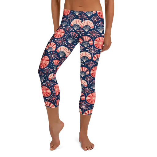 Navy Bloom Parade on a Capri Leggings