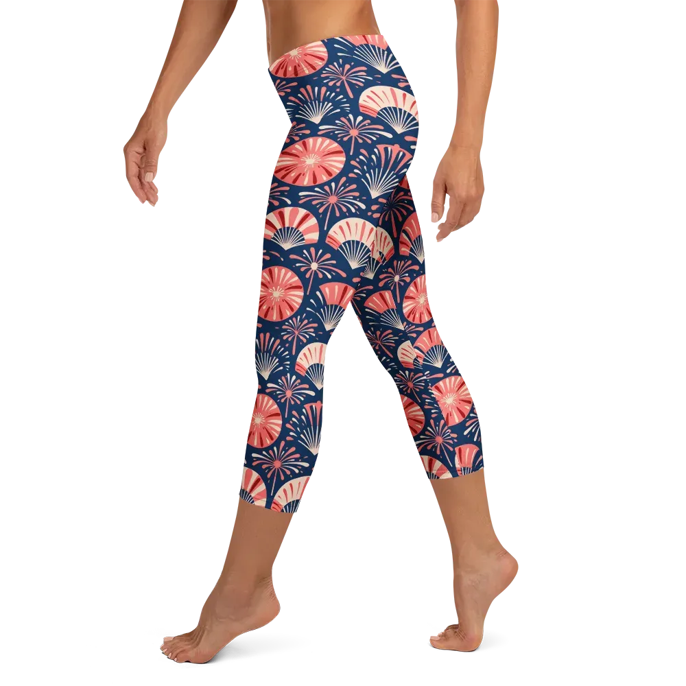Navy Bloom Parade on Capri Leggings — Left