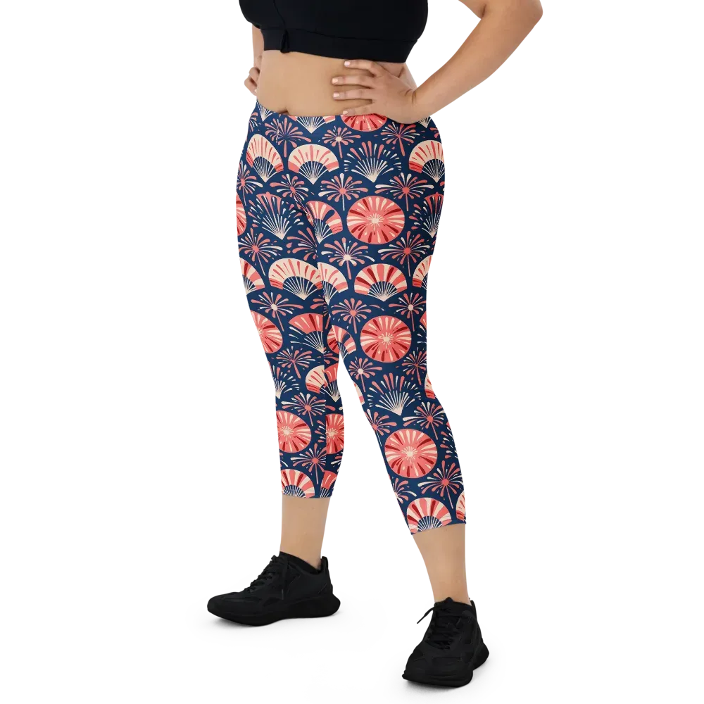 Navy Bloom Parade on Capri Leggings — Front