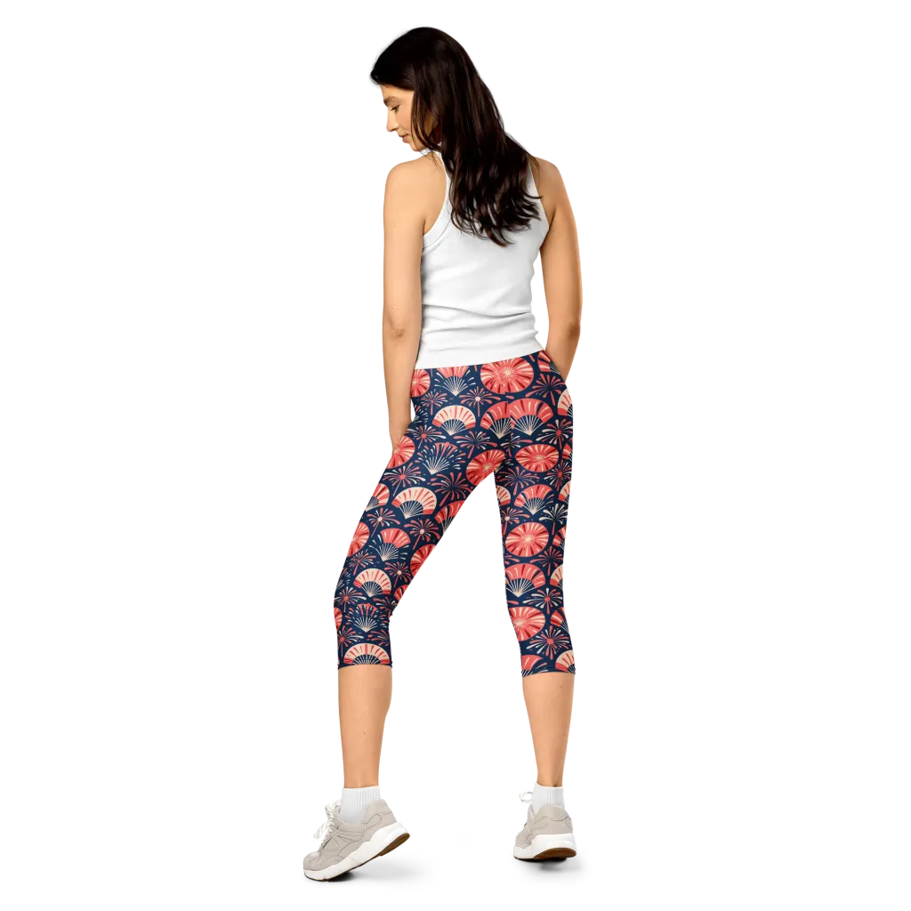 Navy Bloom Parade on Capri Leggings — Back