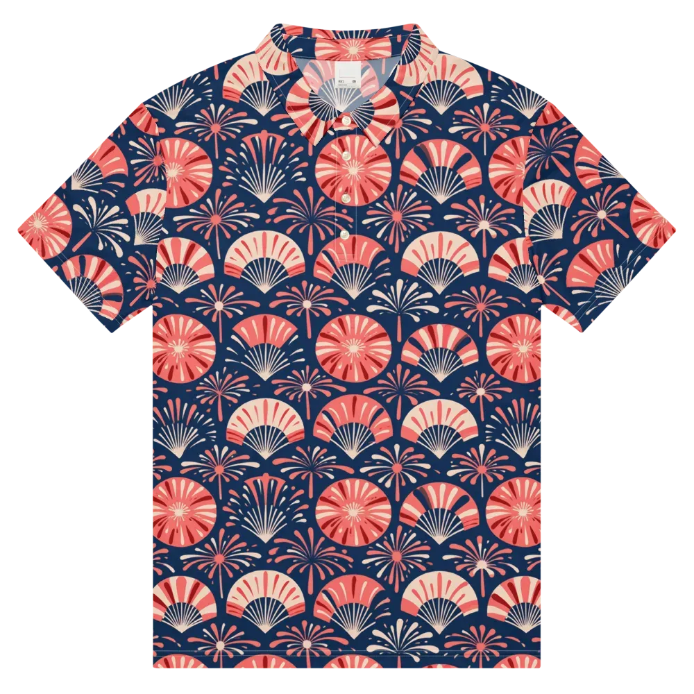 Navy Bloom Parade on Men's Slim Fit Polo Shirt — Front