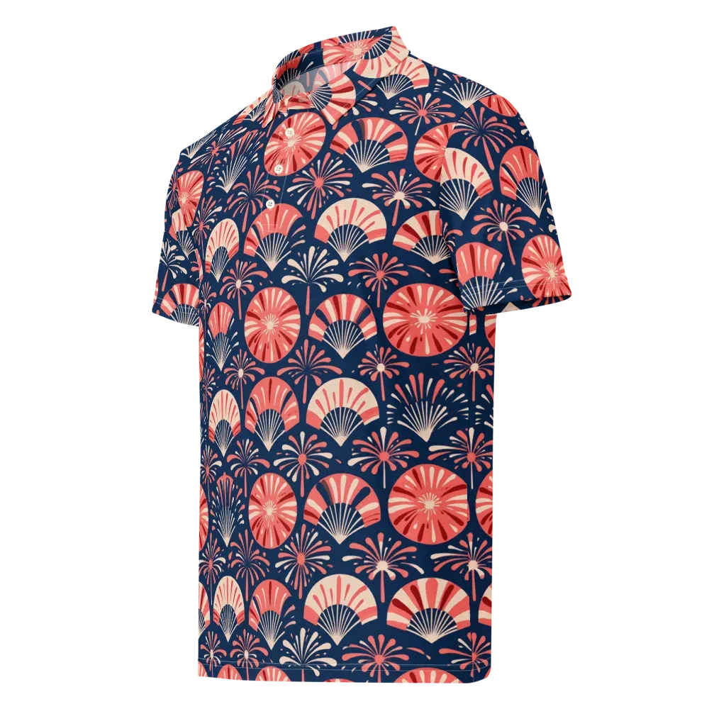Navy Bloom Parade on Men's Slim Fit Polo Shirt — Left Front