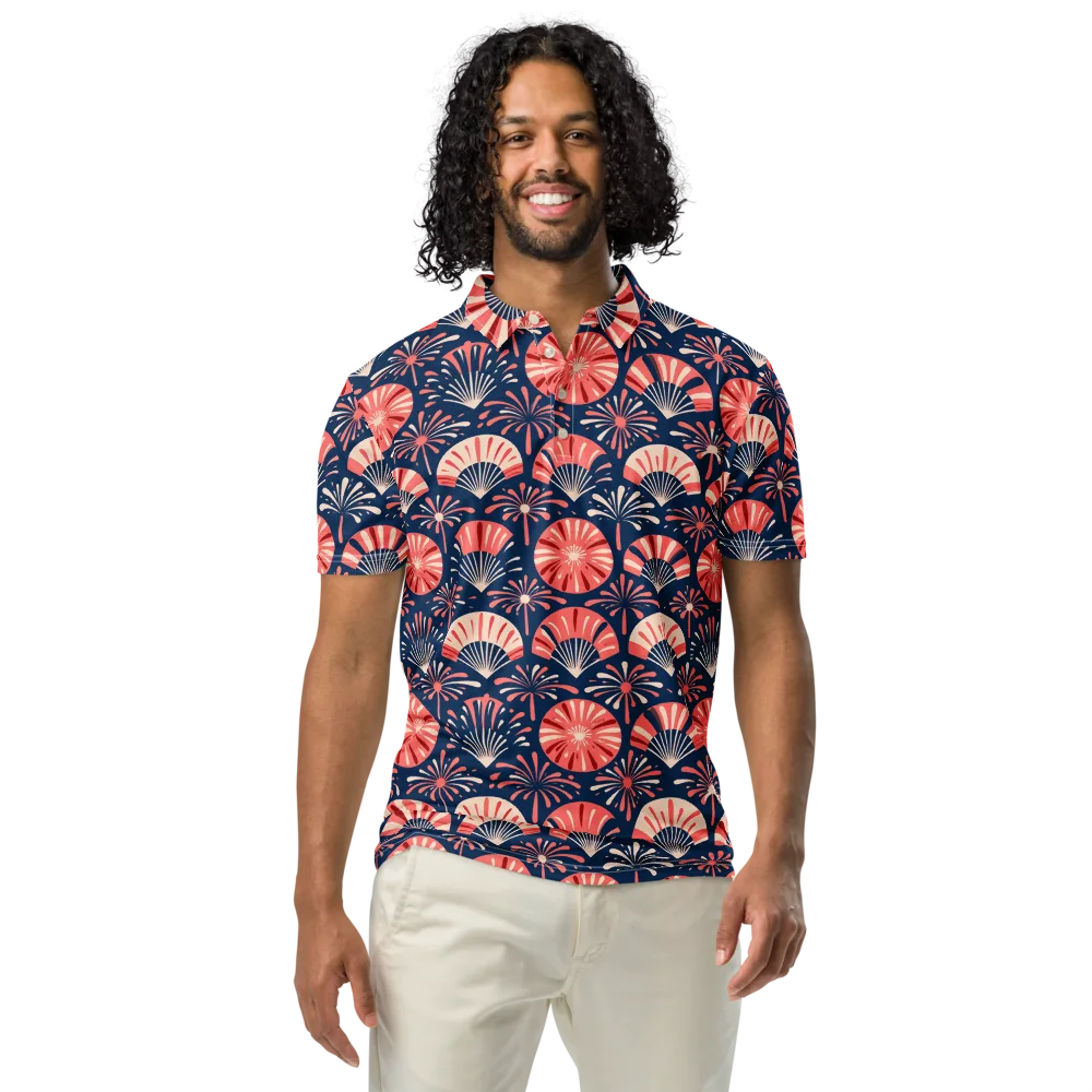 Navy Bloom Parade on Men's Slim Fit Polo Shirt — Front