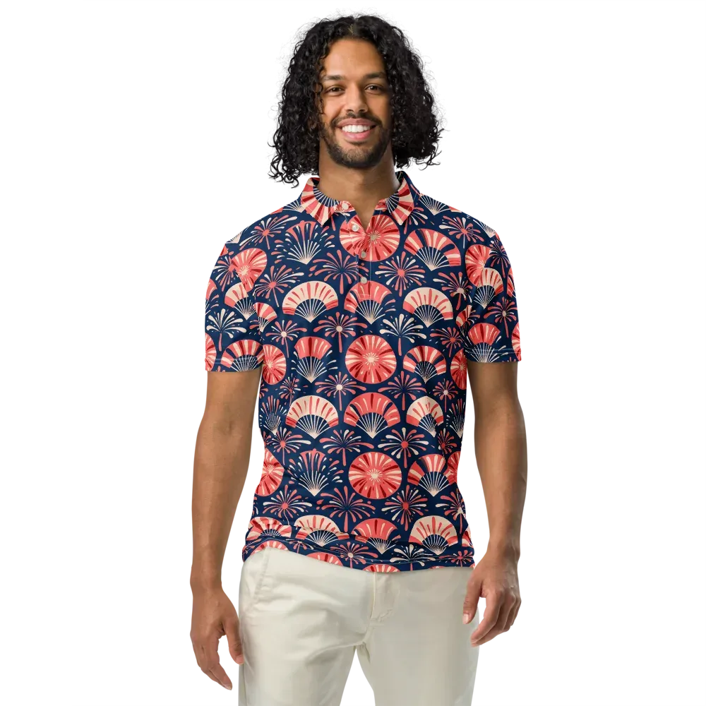 Navy Bloom Parade on Men's Slim Fit Polo Shirt — Front