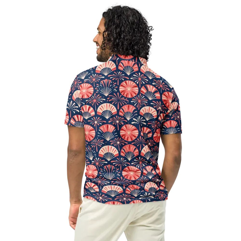 Navy Bloom Parade on Men's Slim Fit Polo Shirt — Back