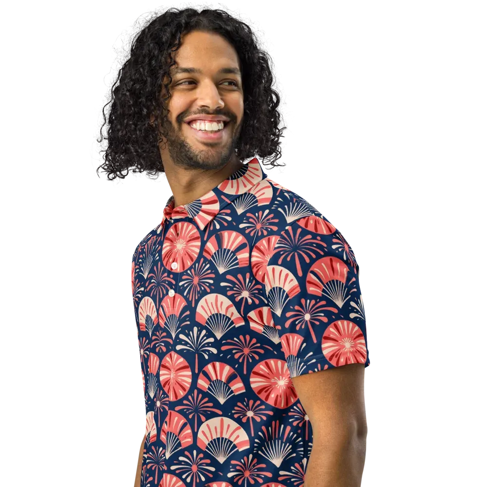 Navy Bloom Parade on Men's Slim Fit Polo Shirt — Left Front