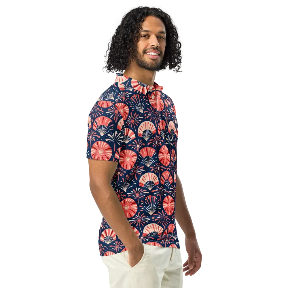 Navy Bloom Parade on Men's Slim Fit Polo Shirt — Right Front