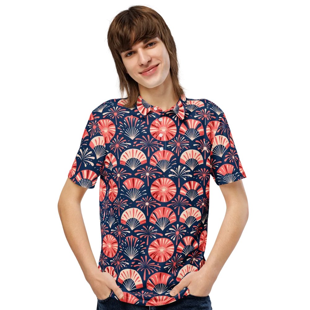 Navy Bloom Parade on Men's Slim Fit Polo Shirt — Front