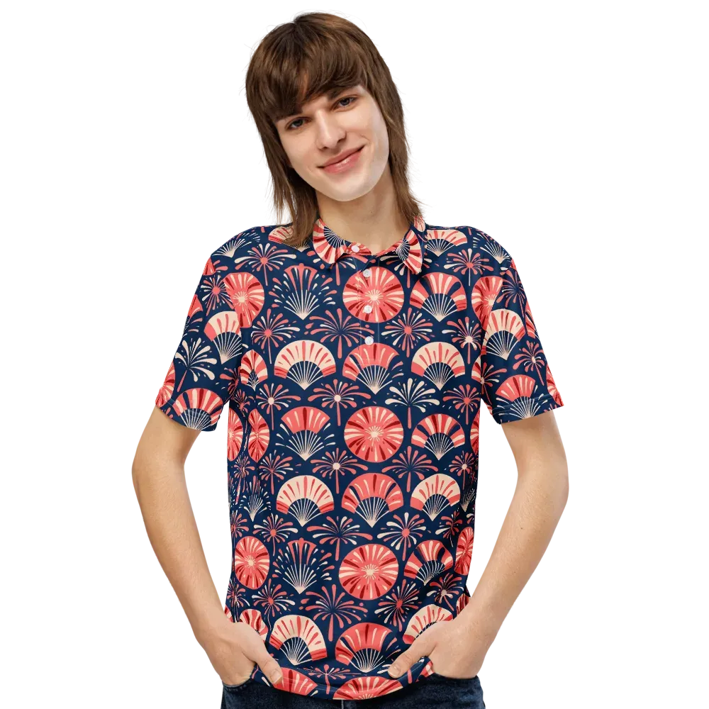 Navy Bloom Parade on Men's Slim Fit Polo Shirt — Front