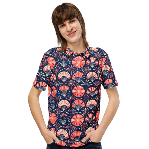 Navy Bloom Parade on a Men's Slim Fit Polo Shirt