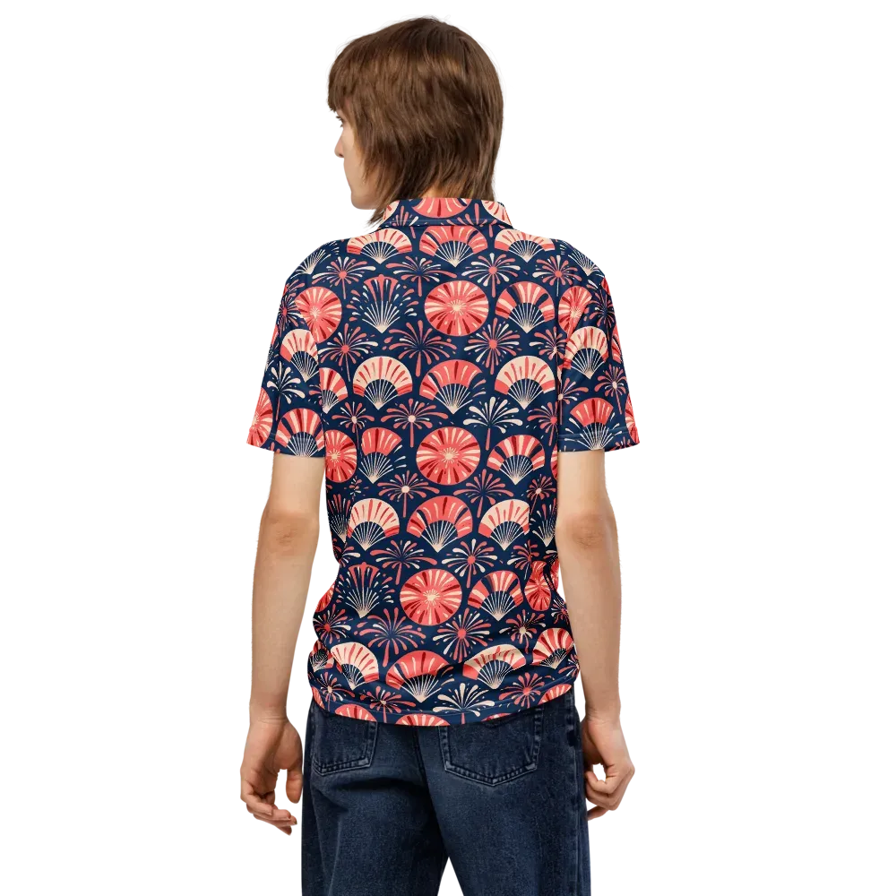 Navy Bloom Parade on Men's Slim Fit Polo Shirt — Back