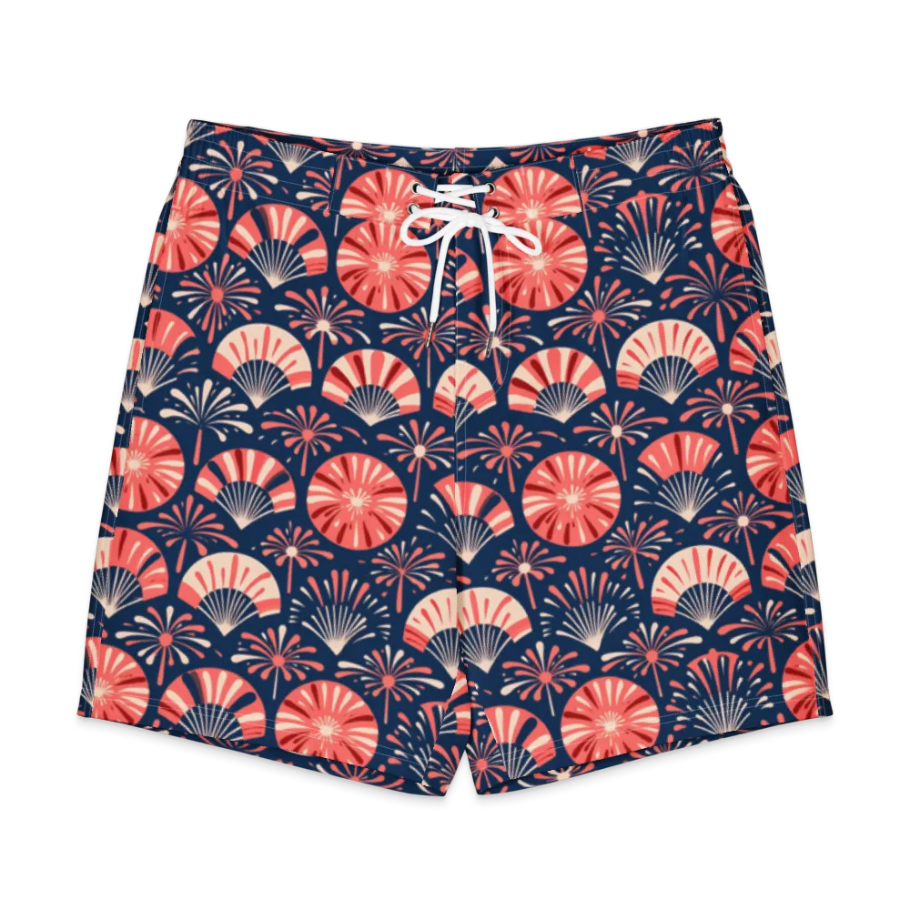 Navy Bloom Parade on Men's Board Shorts — Front