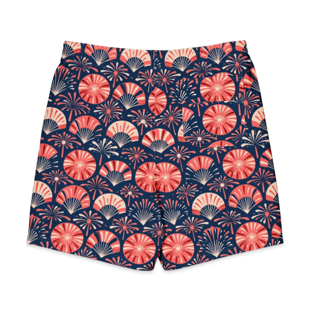 Navy Bloom Parade on Men's Board Shorts — Back