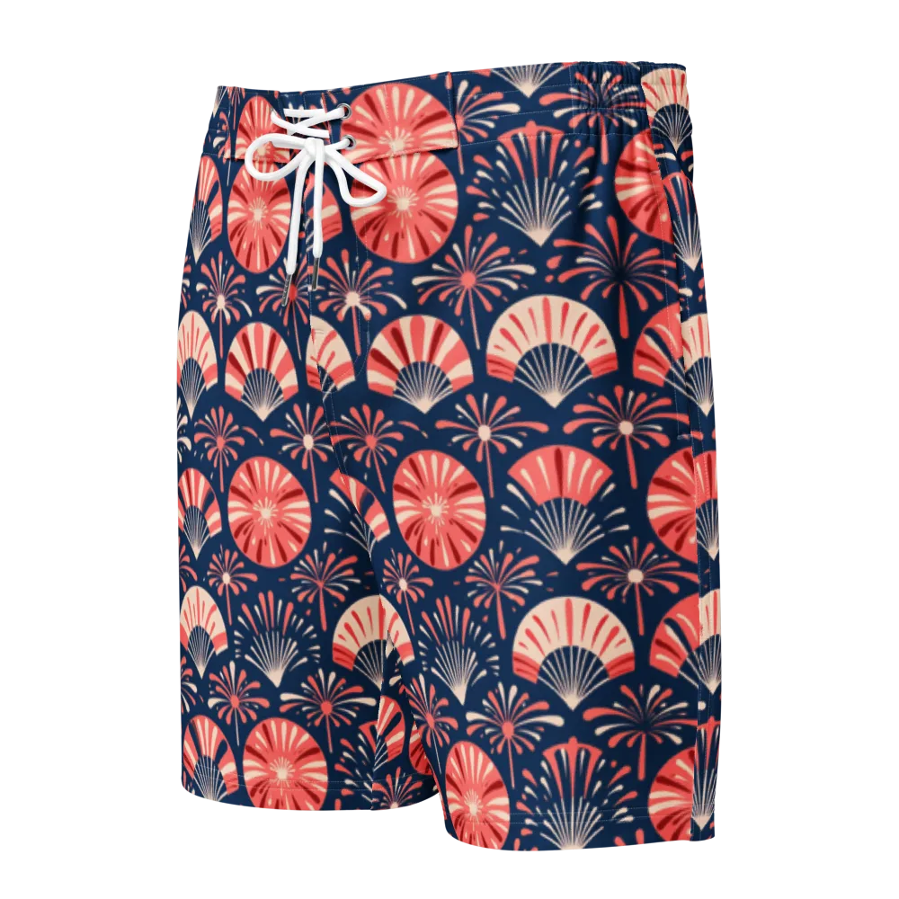 Navy Bloom Parade on Men's Board Shorts — Front