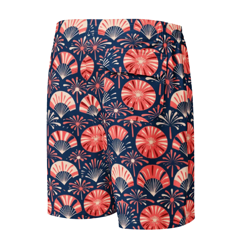 Navy Bloom Parade on Men's Board Shorts — Back