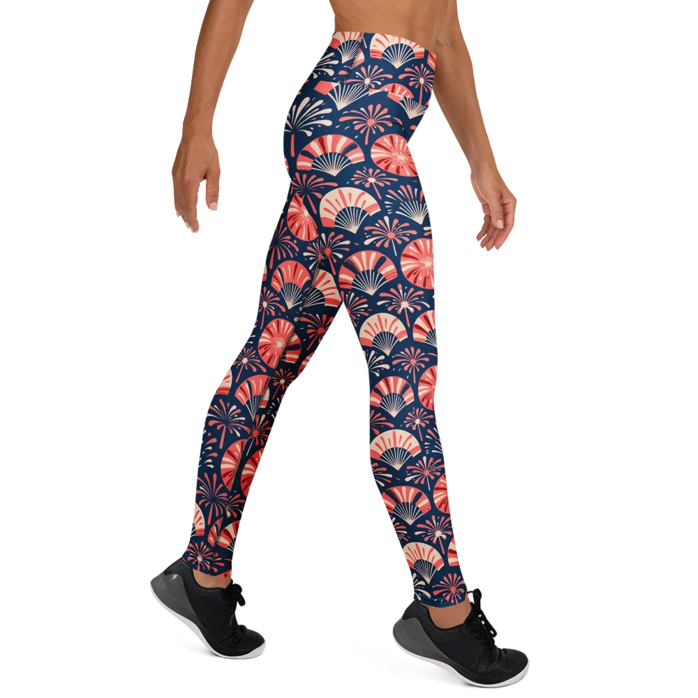 Navy Bloom Parade on Yoga Leggings — Right