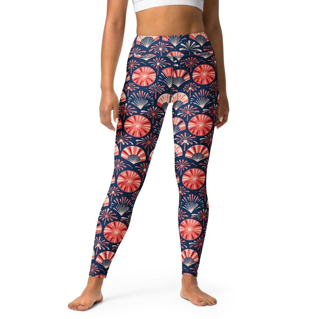 Navy Bloom Parade on Yoga Leggings — Front