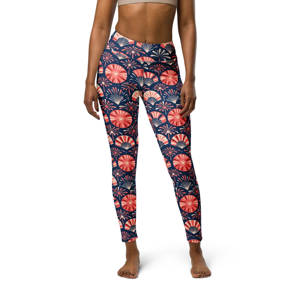 Navy Bloom Parade on Yoga Leggings — Front