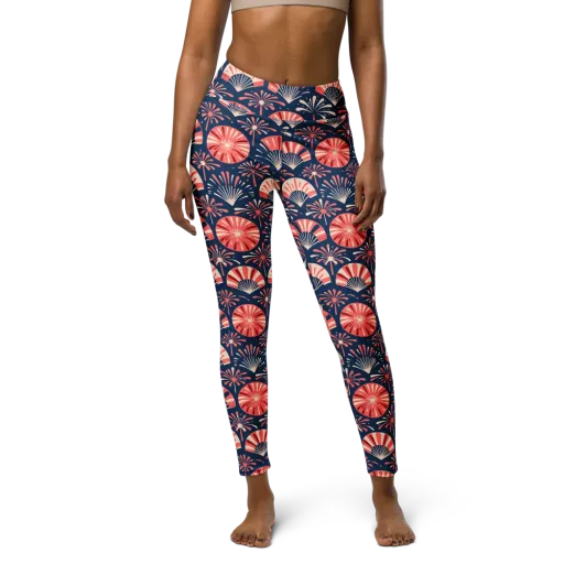 Navy Bloom Parade on a Yoga Leggings