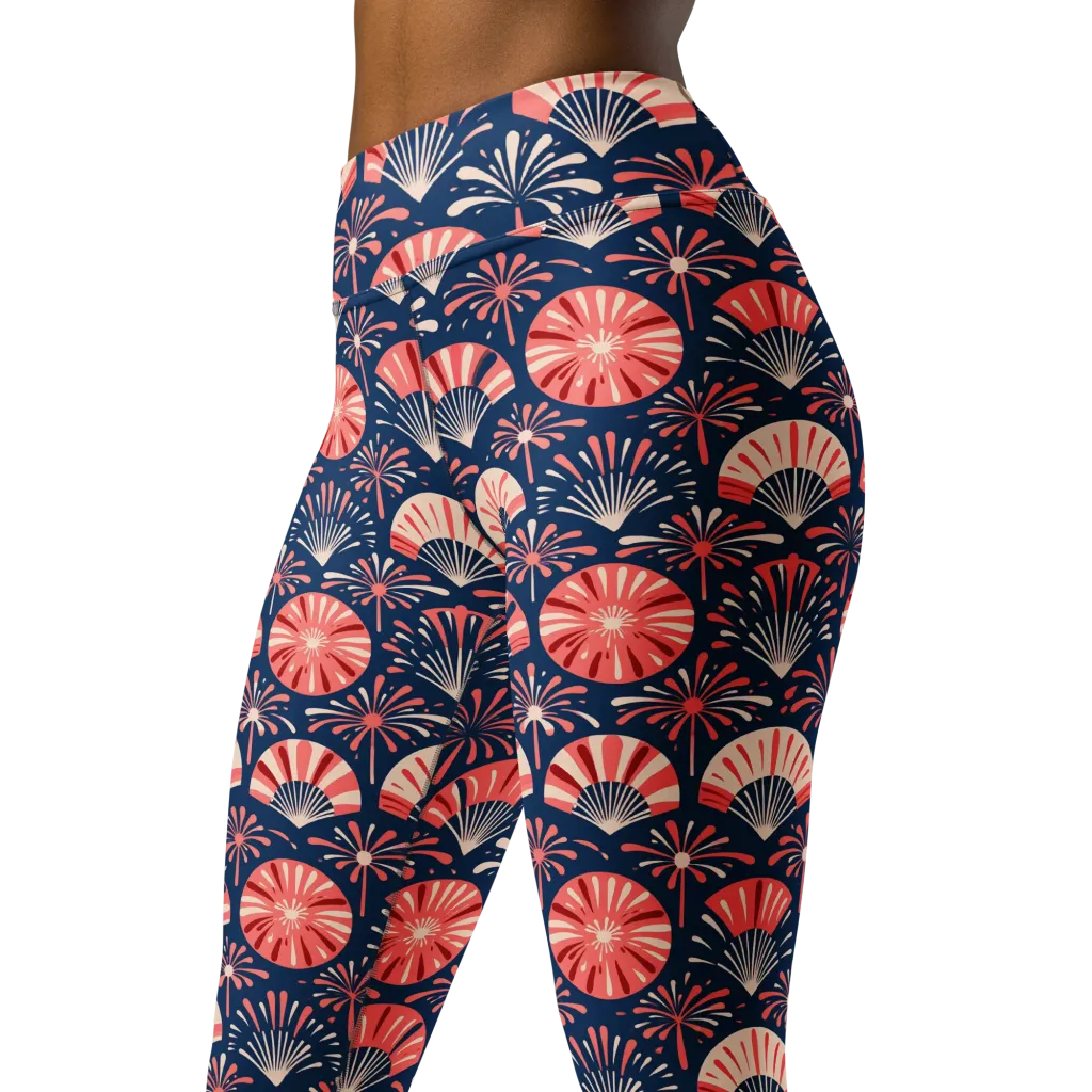 Navy Bloom Parade on Yoga Leggings — Left Front