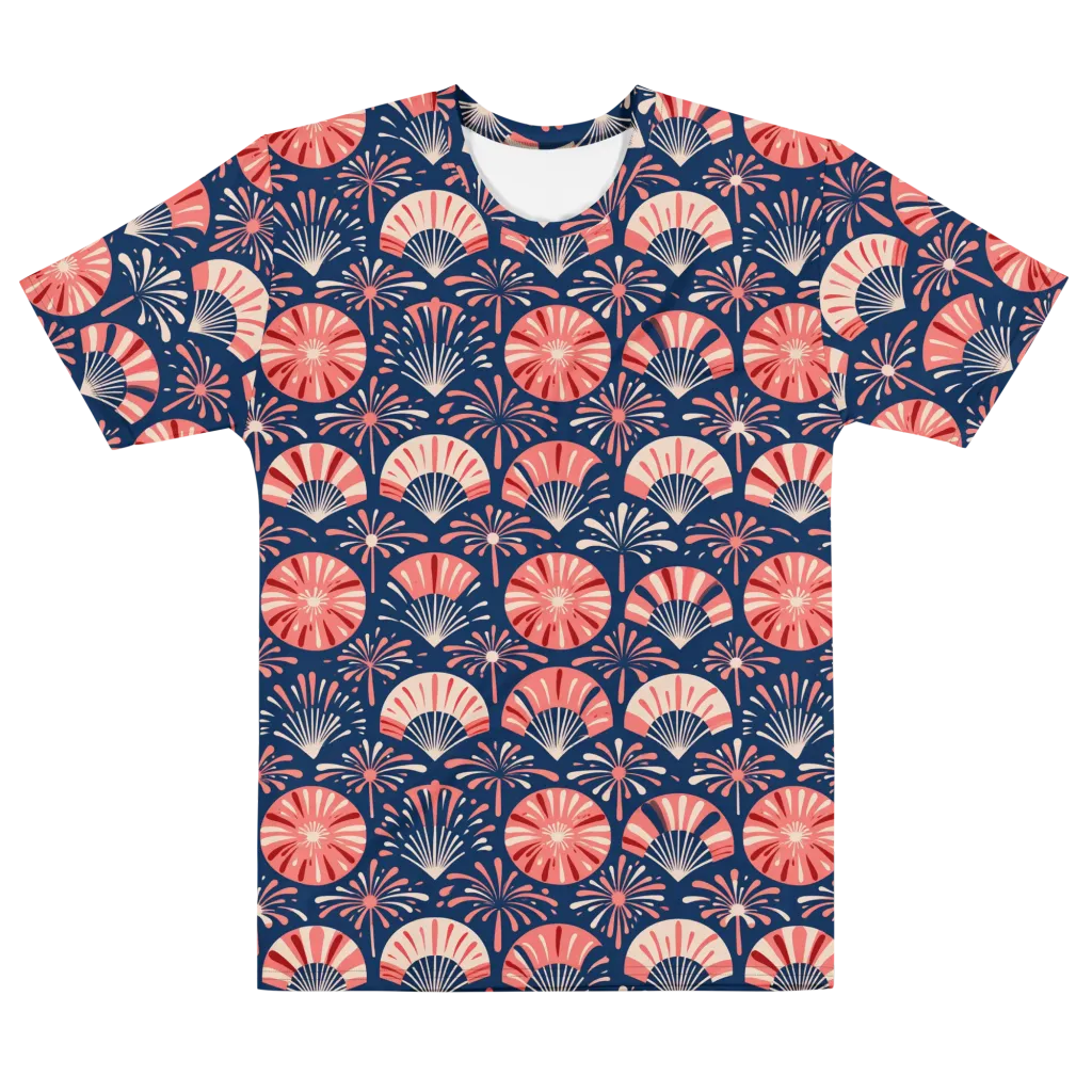 Navy Bloom Parade on Men's Cotton Crew Neck T-Shirt — Front