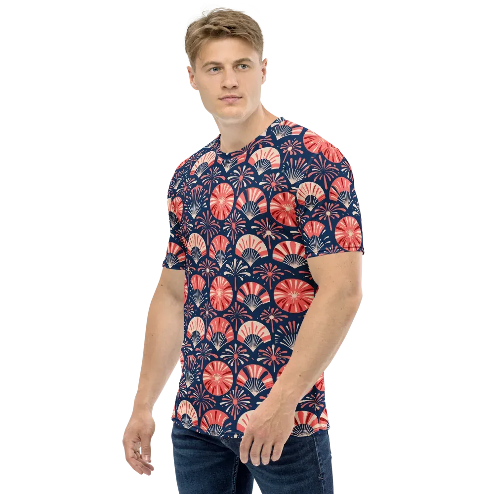 Navy Bloom Parade on Men's Crew Neck T-Shirt — Left