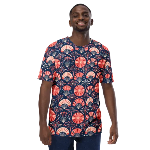 Navy Bloom Parade on a Men's Crew Neck T-Shirt