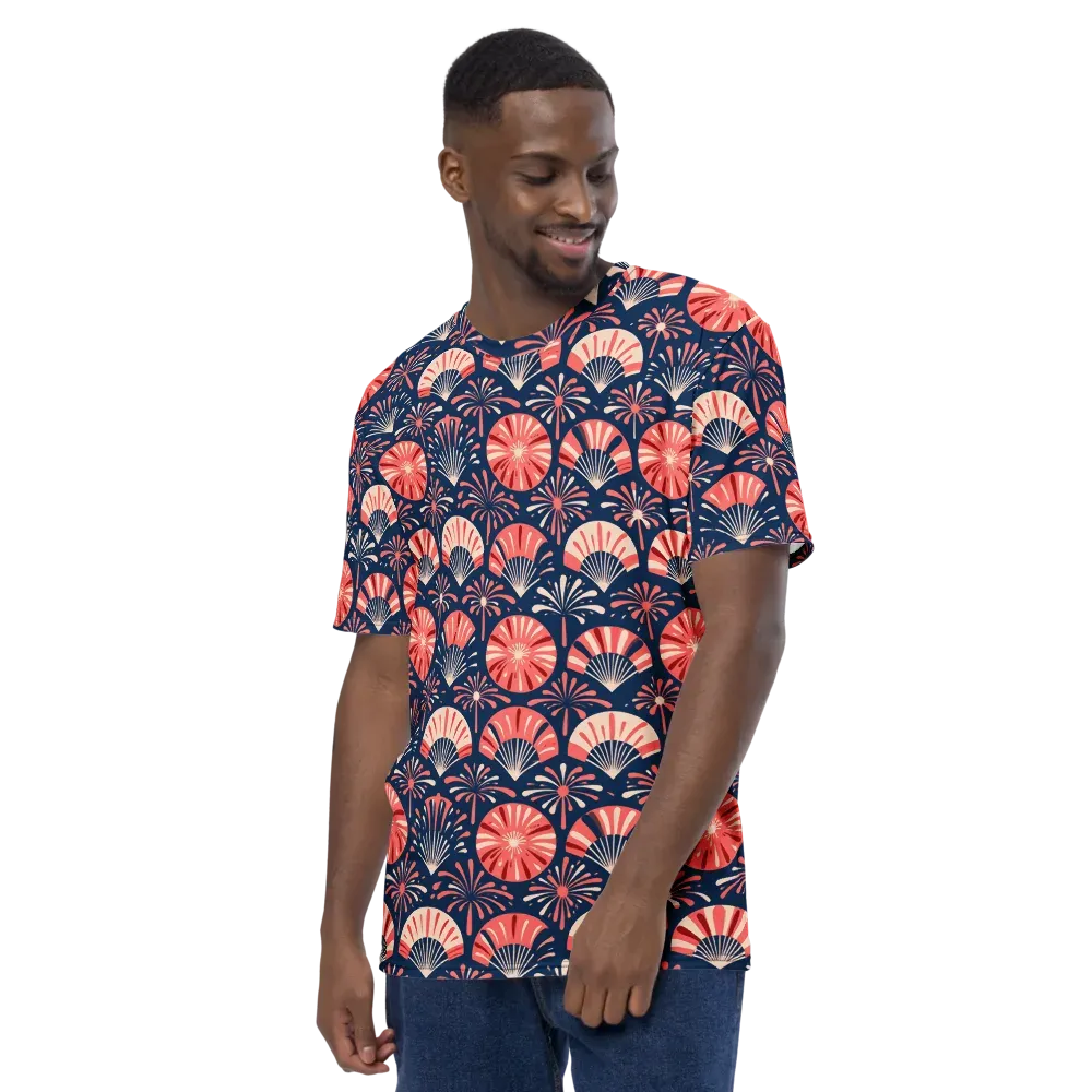 Navy Bloom Parade on Men's Crew Neck T-Shirt — Left