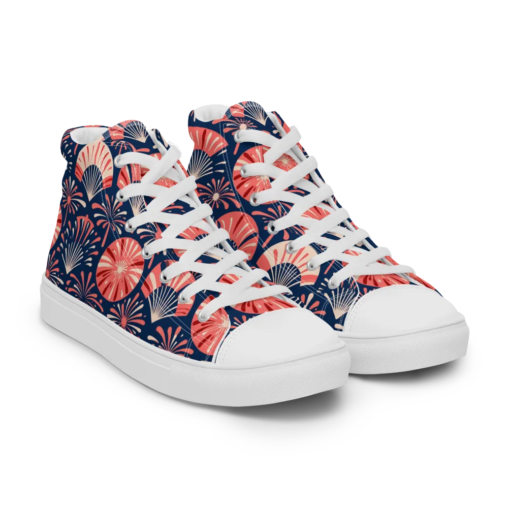 Navy Bloom Parade on Men's High Top Canvas Shoes — Right Front