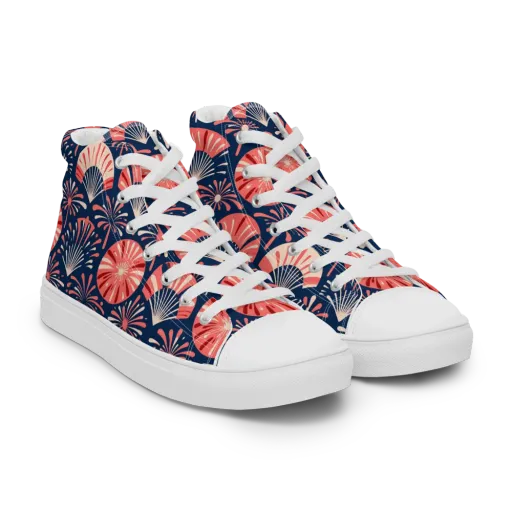 Navy Bloom Parade on a Men's High Top Canvas Shoes