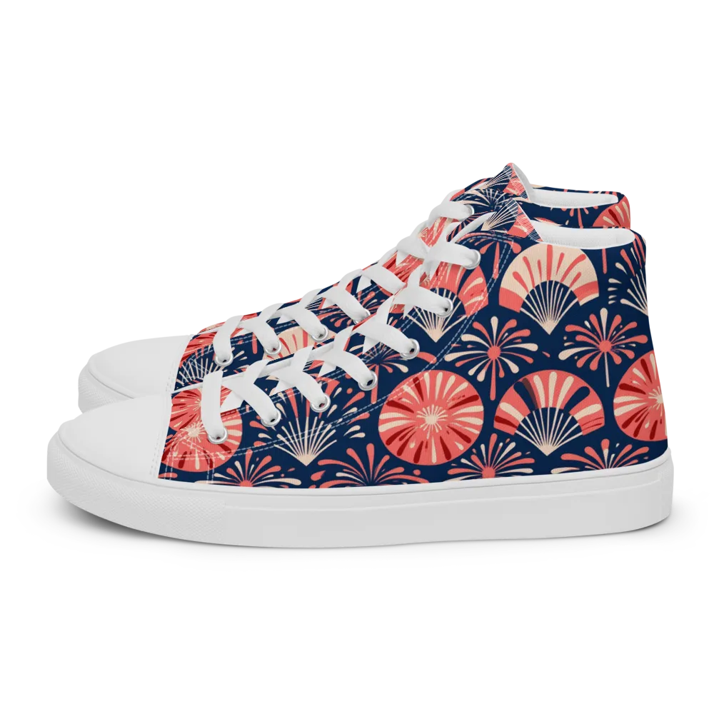Navy Bloom Parade on Men's High Top Canvas Shoes — Left