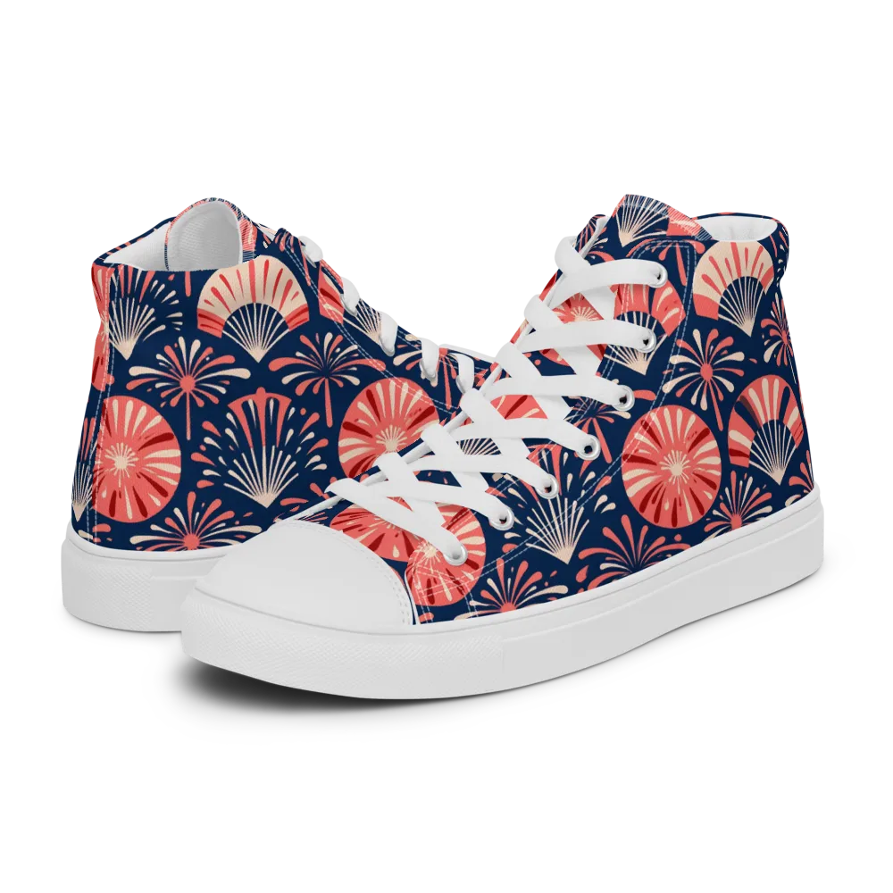 Navy Bloom Parade on Men's High Top Canvas Shoes — Left