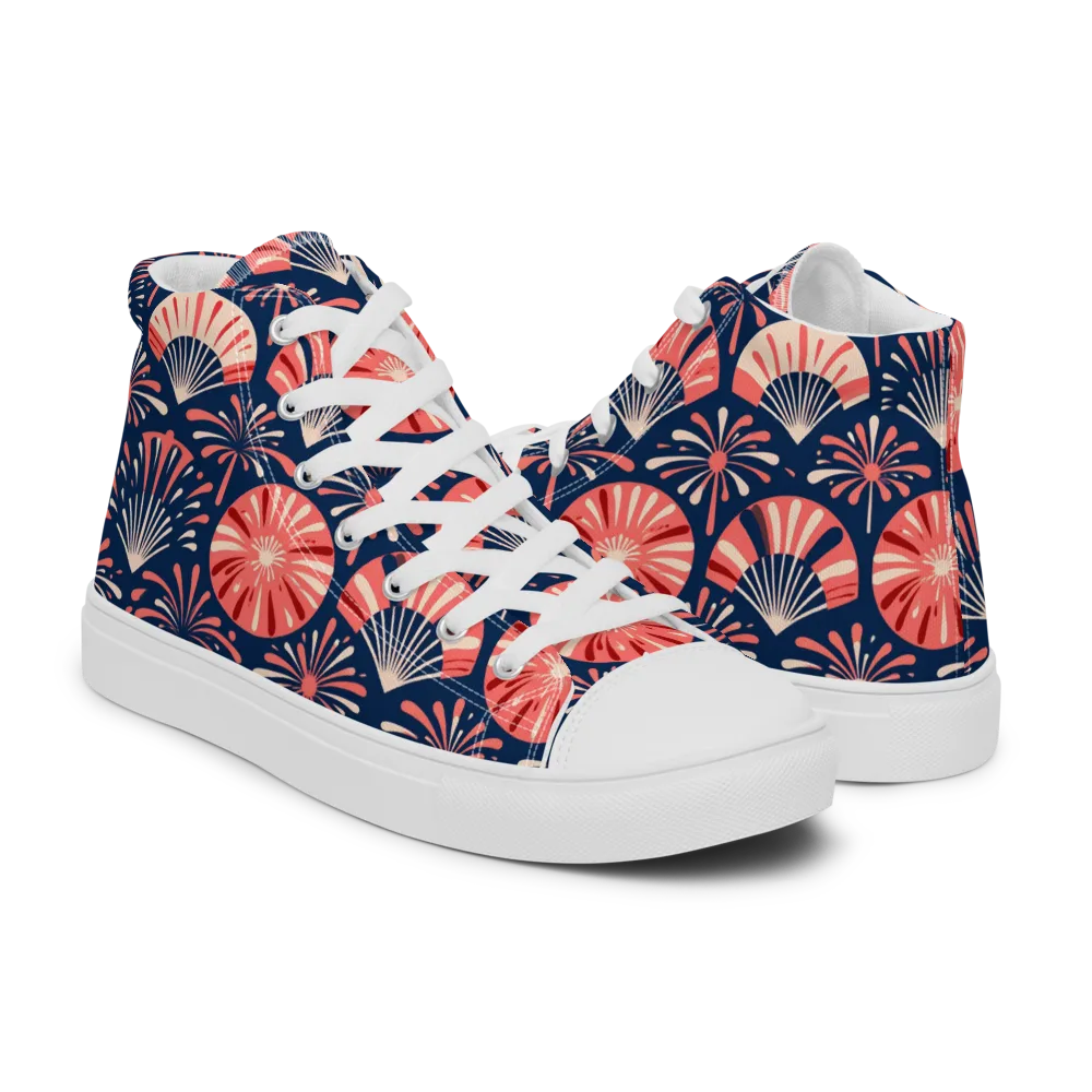 Navy Bloom Parade on Men's High Top Canvas Shoes — Right