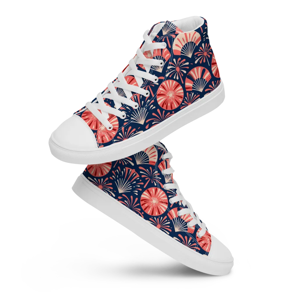 Navy Bloom Parade on Men's High Top Canvas Shoes — Front