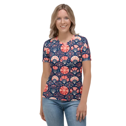 Navy Bloom Parade on a Women's Crew Neck T-Shirt