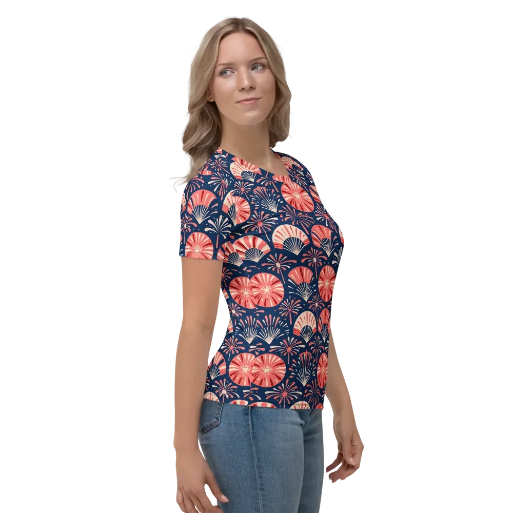 Navy Bloom Parade on Women's Crew Neck T-Shirt — Right