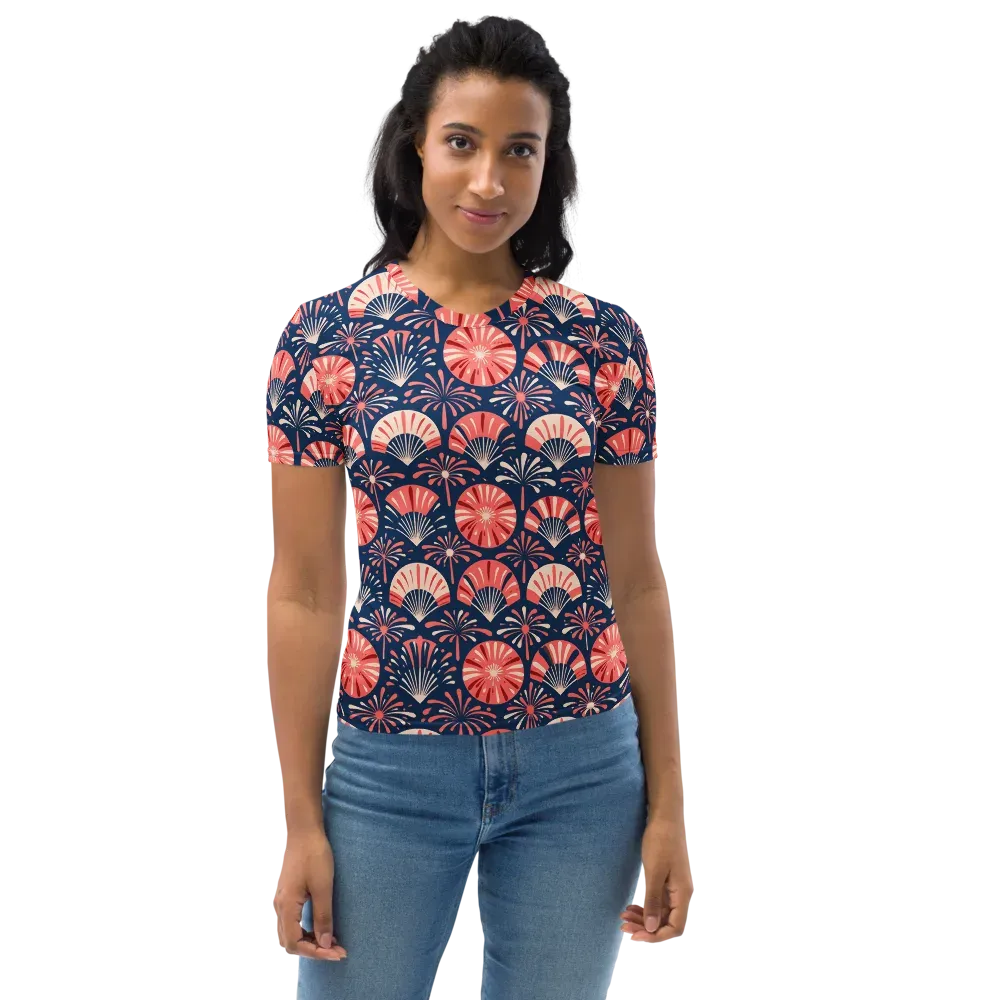 Navy Bloom Parade on Women's Crew Neck T-Shirt — Front