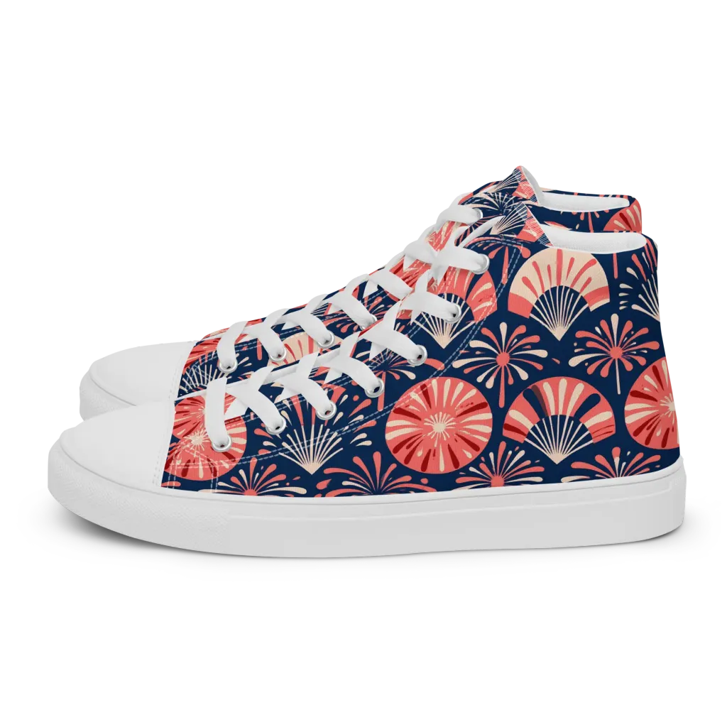 Navy Bloom Parade on Women's High Top Canvas Shoes — Left