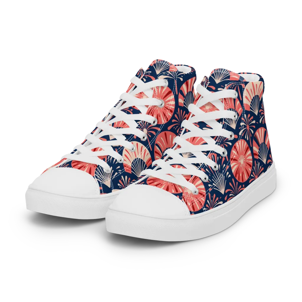 Navy Bloom Parade on Women's High Top Canvas Shoes — Left Front