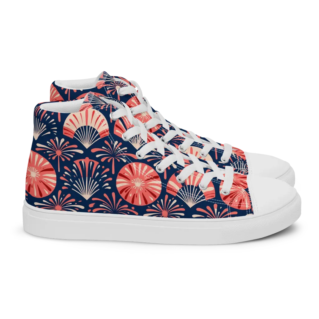 Navy Bloom Parade on Women's High Top Canvas Shoes — Right