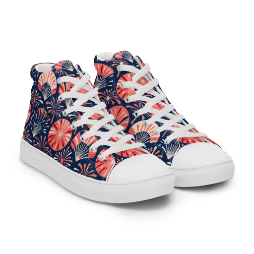 Navy Bloom Parade on a Women's High Top Canvas Shoes