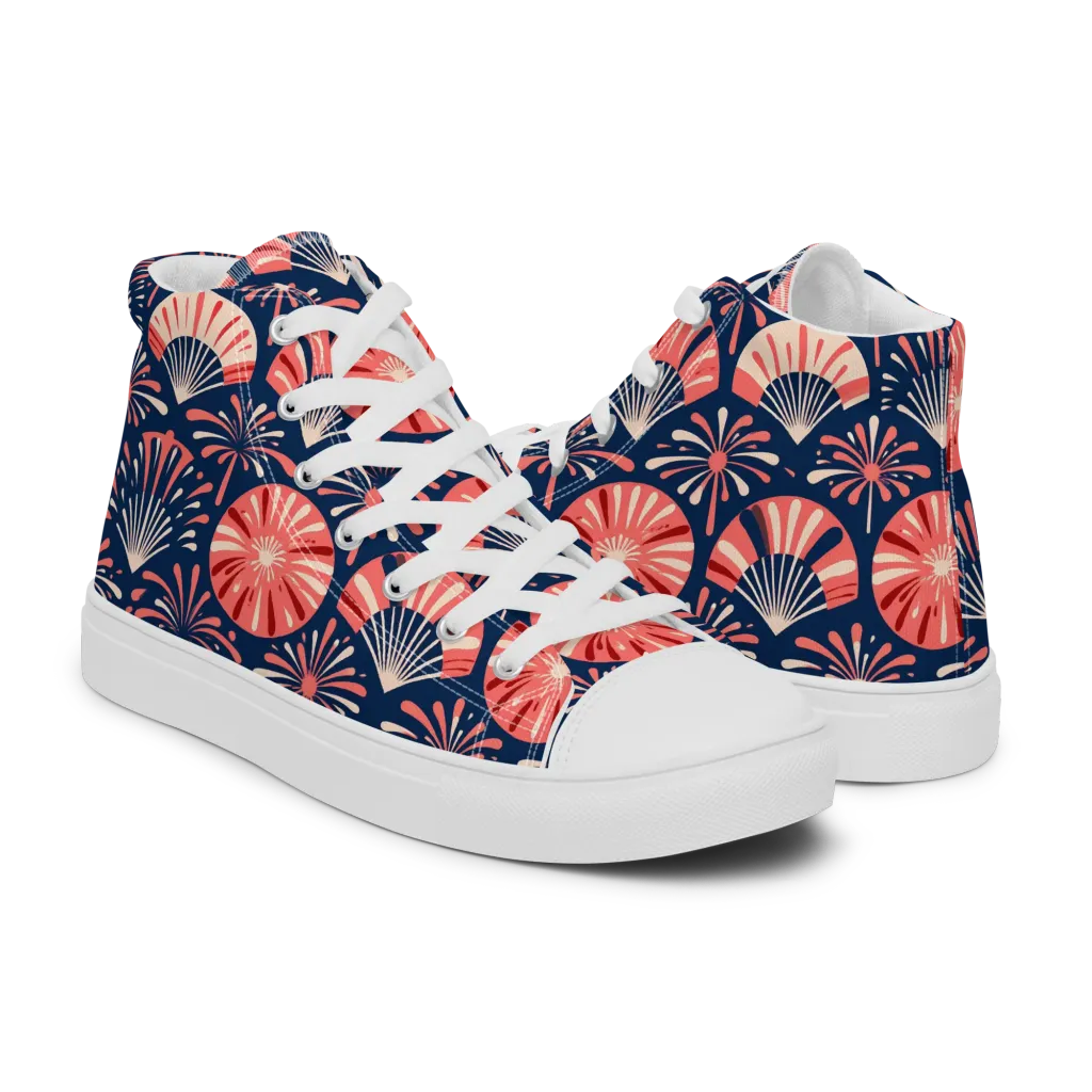 Navy Bloom Parade on Women's High Top Canvas Shoes — Right