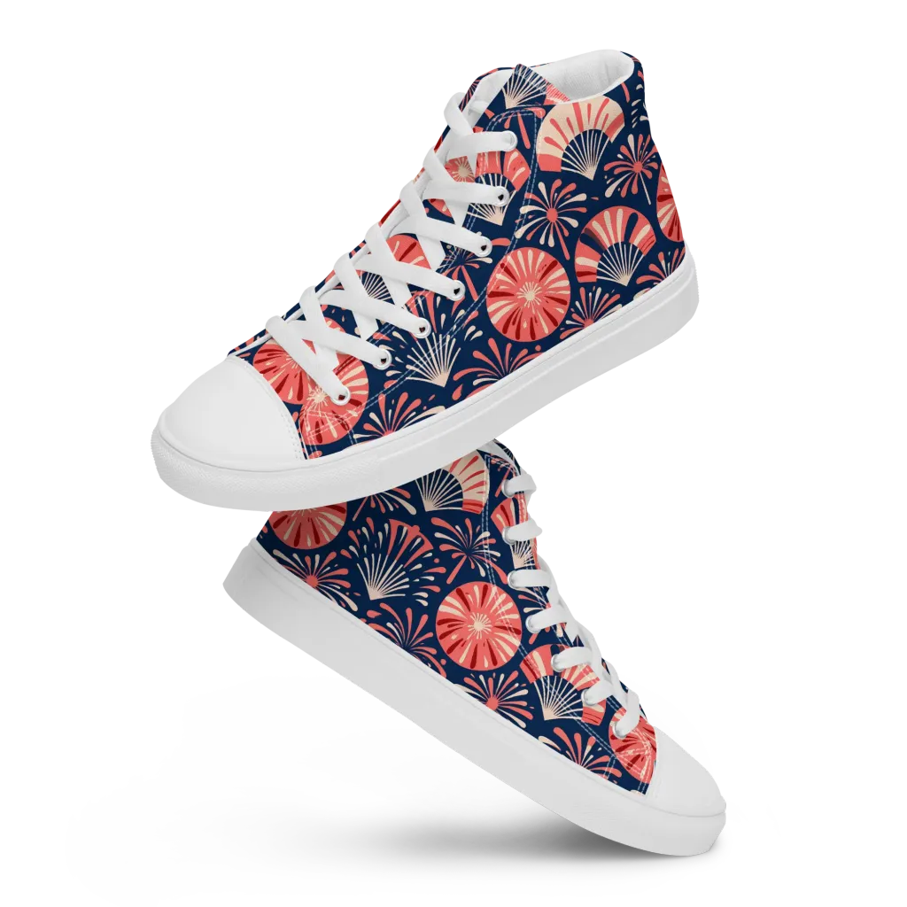 Navy Bloom Parade on Women's High Top Canvas Shoes — Front