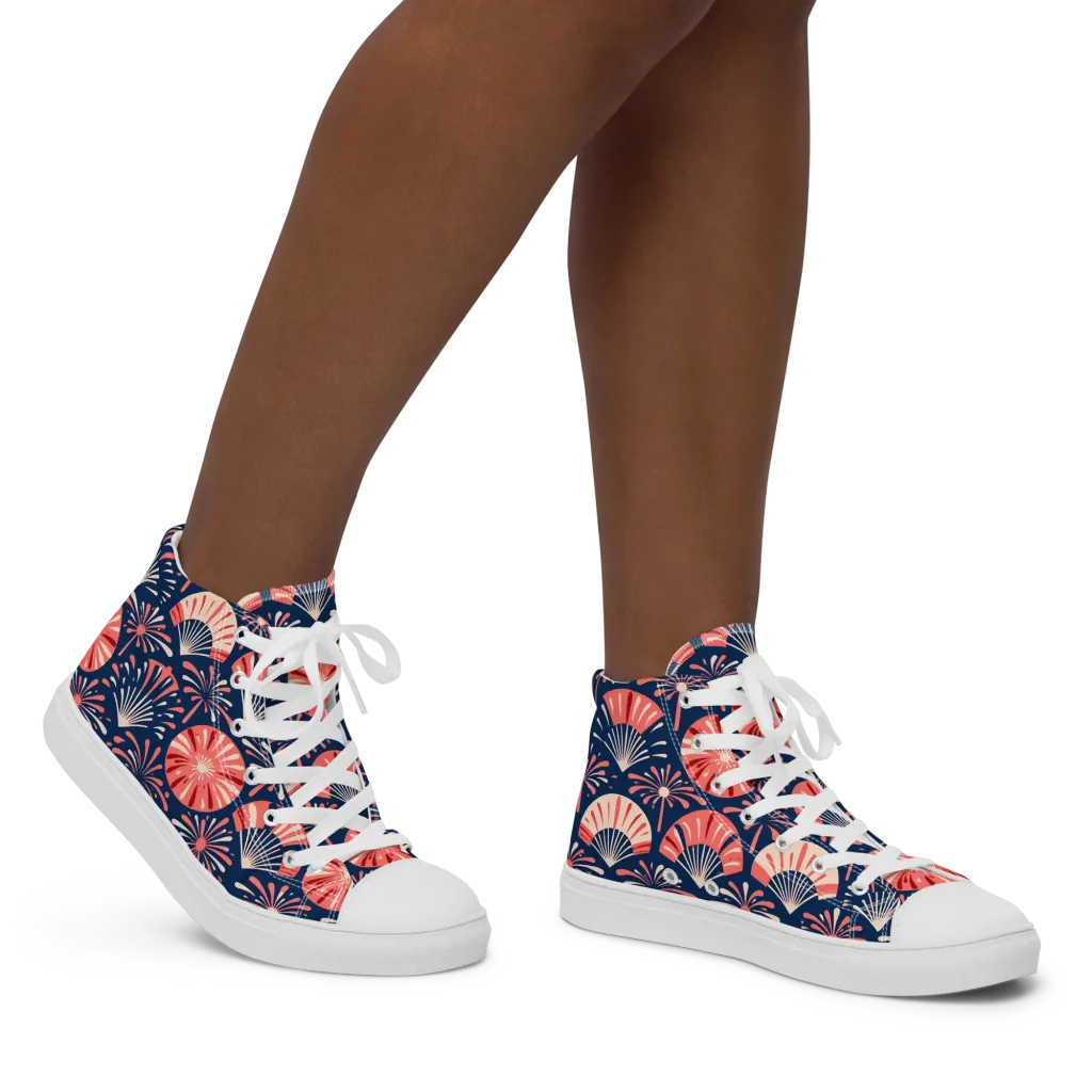 Navy Bloom Parade on Women's High Top Canvas Shoes — Right