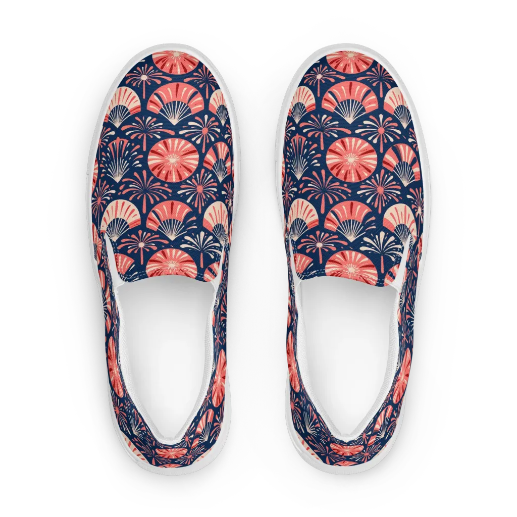 Navy Bloom Parade on Men's Slip-On Canvas Shoes — Front
