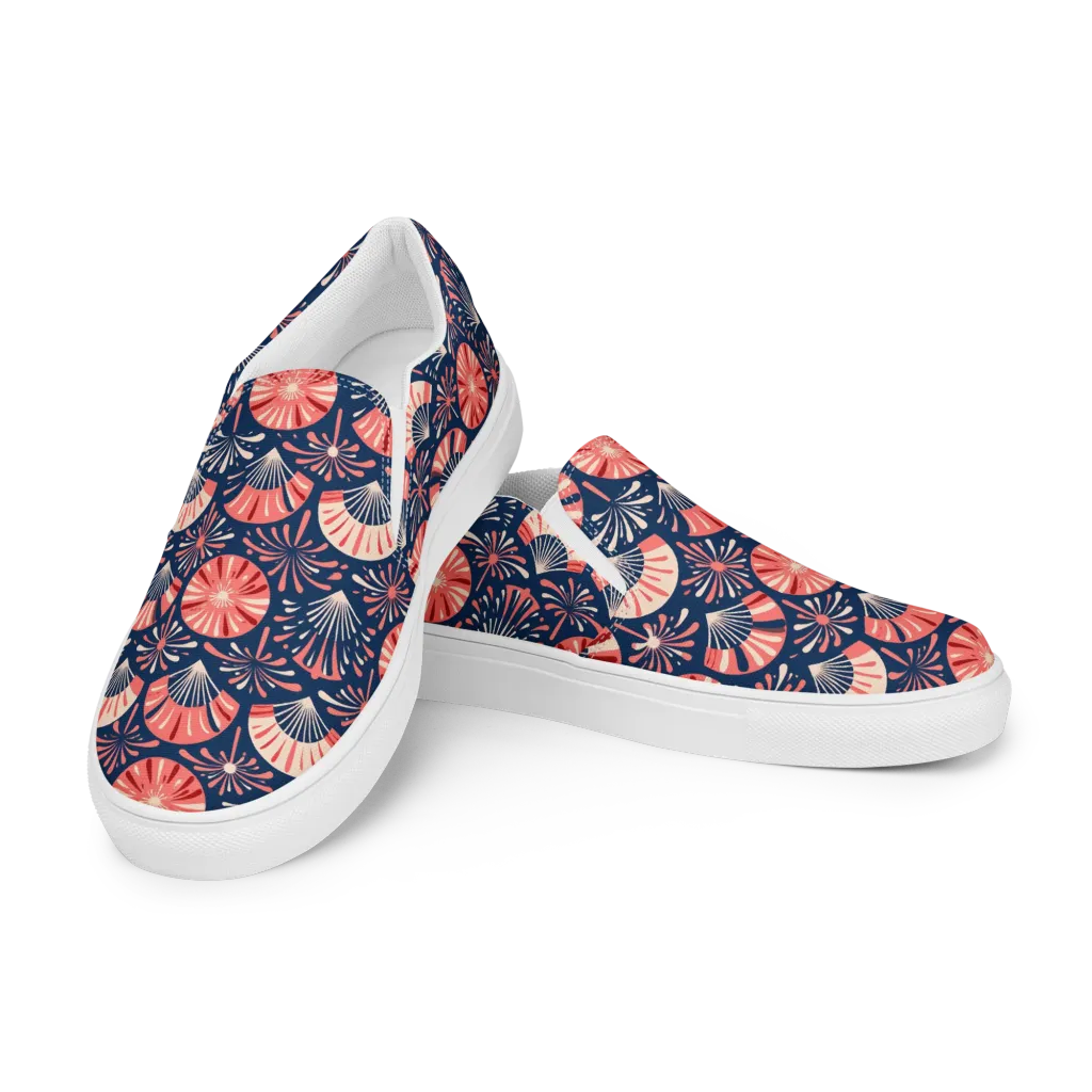 Navy Bloom Parade on Men's Slip-On Canvas Shoes — Left Front